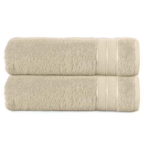 Image of Elegant Comfort Three Line Popcorn Towel Set for Bathroom 27 x 54 inches, Premium Hotel Quality 2-Pack Bath Towels, 100% Turkish Cotton, Soft and Durable, Quick Dry and Highly Absorbent, Ivory
