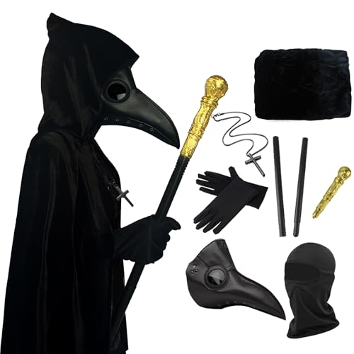 [GADNOZEL] ペストマスク ハロウィン 仮面 6点セット ハロウィン マント カラスマスク 目出し帽 シルクハット 十字架 グローブ ハロウィン コスチューム セット 仮装 怖い マスク 大人用 halloween mask 文化祭 学園祭 パーティー お祭り コスプレ