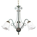 ✔ charmante Messinglampe mit der für den Jugendstil typischen grünen Farbgebung, die hochwertigen handgearbeiteten Opalgläser unterstreichen das exzellente Gesamtbild dieses Kronleuchter