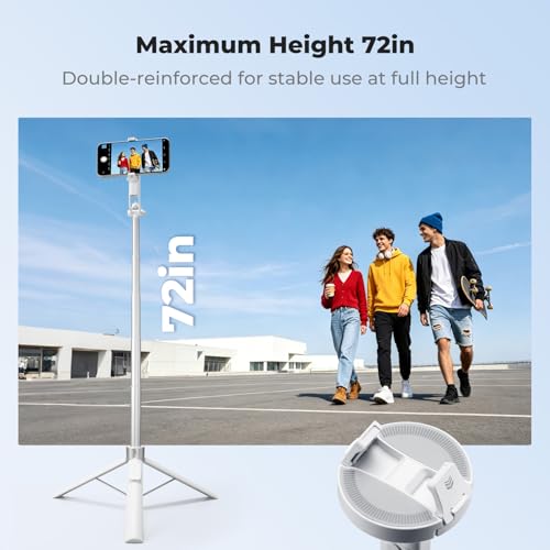 Image of K&F CONCEPT 72 inch Selfie Stick for iPhone, Phone Tripod | Clip & Magnetic, Light, Remote, 1s Open & Close, Compatible with iPhone 17-12 Osmo Pocket 4 /3 Luna Ultra, X97C6