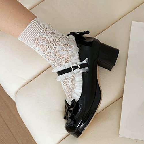 Image of LUXMAX Women Kawaii Mid Block Heel Mary Jane Rockabilly Pumps with Bow Platform Chunky Heel Cute Sweet Shoes