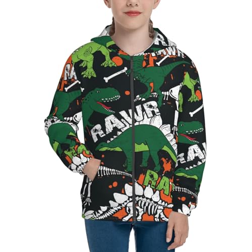 Dinosaur Skeleton Kids Pullover Hoodies Boys Zip Up Sweatshirts Girls Athletic Clothes with Pocket3