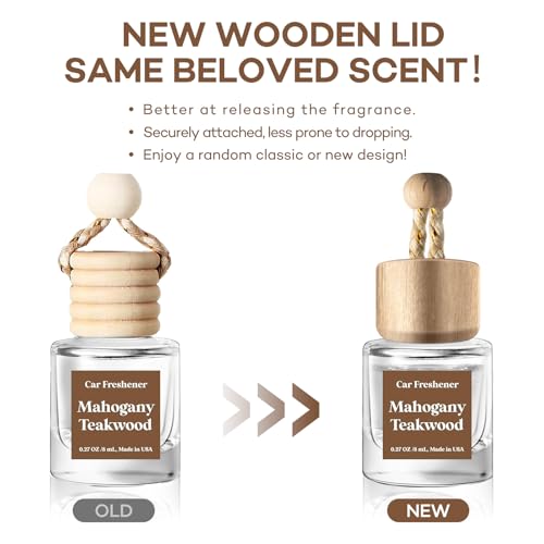 Image of Car Air Freshener Hanging 2 Pack,Mahogany Teakwood Essential Oil Diffuser for Car, Car Air Freshener Cute, 45+ days Long Lasting Air Freshener for Car And Women, car accessories Made in USA