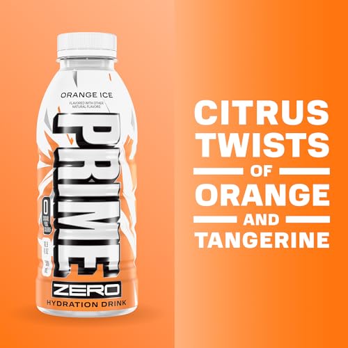 PRIME Hydration ICE ORANGE, Sports Drinks, Electrolyte Enhanced for Ultimate Hydration, 250mg BCAAs, B Vitamins, Antioxidants, Low Sugar, 16.9 Fl Oz, 12 Pack