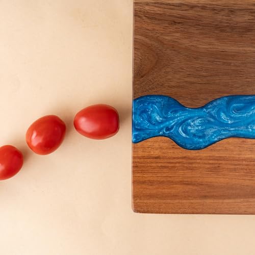 Tabla de cortar rectangular de madera y resina azul 15x10" miniatura 6