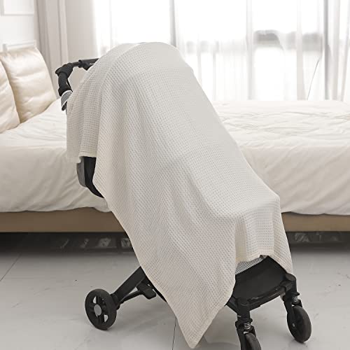 Kloovete 100% Bamboo 36” X 40” Inches Cooling Baby Waffle Weave Blanket, Ultra-Soft Lightweight Receiving Blanket For Newborn, Breathable Comfortable Baby Swaddle Blanket For Boys And Girls (Natural) #TOP5