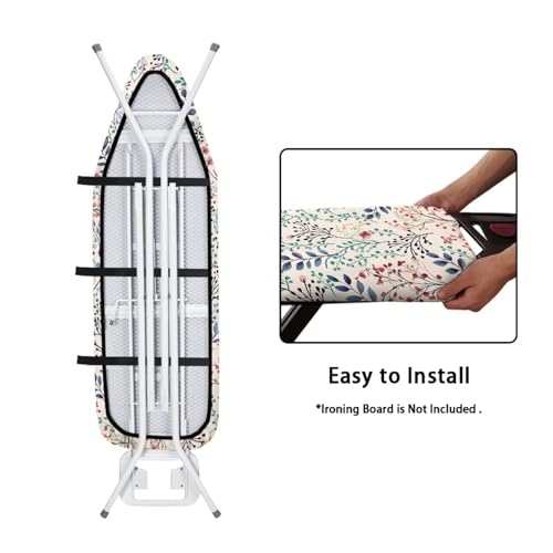 Image of Floral Print Ironing Board Cover 15X54 inch - Stain-Resistant, Standard Size Iron Board Cover with Hook and Loop Elastic Edge Easy to Install, Heatproof