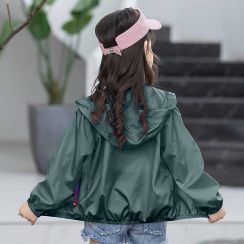 Rainbow Zipper Sun Protective Rain Jacket for Toddler Kids UV Protection Hooded Top Athletic Rash Guard Coat 6-13Y2