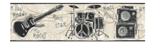 Frontera del papel pintado Rock N' Roll Je3642B blanco para pared 2