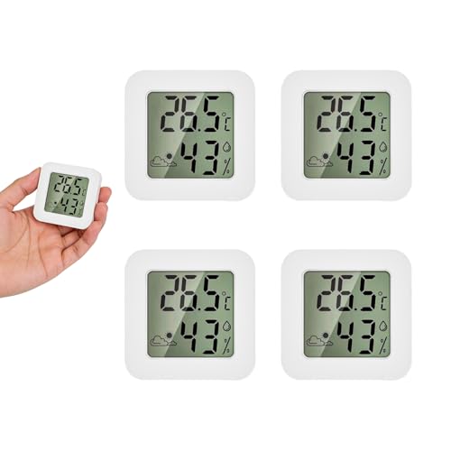 4 Pack Mini Digital Thermometer Hygrometer,Humidity Gauge with ℃/℉ Switch,Humidity Meter Temperature Monitor for Cellar Reptile Incubator Closet