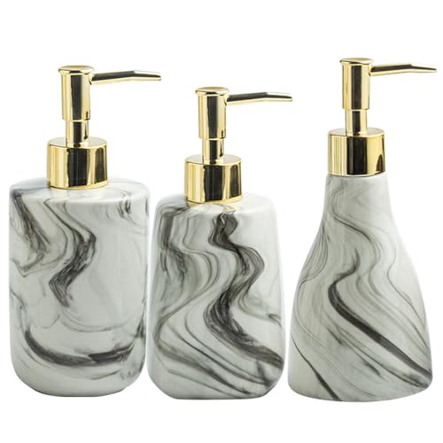 3 Pcs Marble Style Hand Soap Dispenser,Ceramic Lotion Dispenser Bottle,with Gold Pump,Refillable Liquid Dispensers,Home Decor,for Hand Soap,Body Wash,Shampoo,Lotion