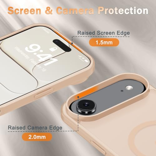 Image of YENAPOON for iPhone Air Case, Matte Magnetic Phone Cover [with 1 Screen Protector] [Support for MagSafe] [Shockproof Military Grade Protection] Translucent Frosted Back, Coral Pink