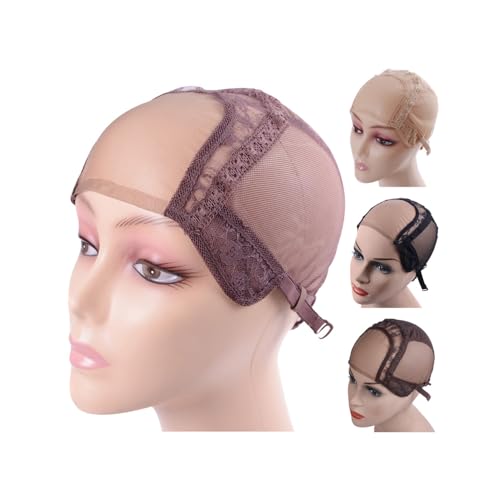 YANTAISIYU 4X4 Inch U Part Swiss Lace Wig Cap for Making Wigs with Adjustable Straps on the Back Glueless Hairnets (Brown M)