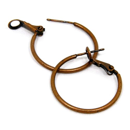 Pair of Antique Copper Plated Brass Plain Leverback Omega Lever Rustic Vintage Hoop Earrings with Antiqued Finish (3/4 inch (19mm))