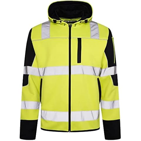 Dochak Hi Vis Zipper Hoodie High Visibility Reflective Tape Band Work Fleece Safety Hooded Zipper Top ( Zipper Yellow, XXL) Cover