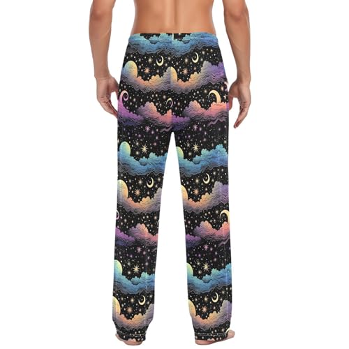 Men's Colorful Sky Pajama Pants with Pockets - Straight Fit Cotton Sleep Bottoms for Lounge & Nightwear#7663