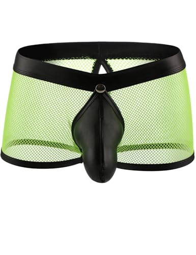 ohyeah Men’s Underwear Sexy Mesh Boxer Briefs Fishnet Shorts with Removable Snap Pouch Breathable and Soft