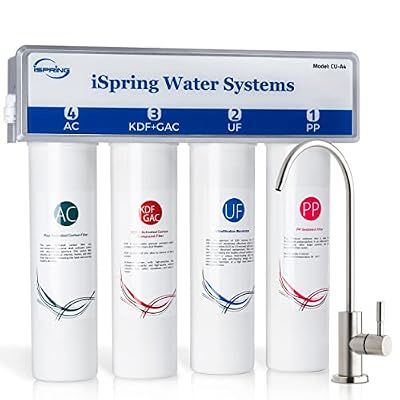iSpring CU-A4 0.01?m Ultra-Filtration Under Sink Water Filter System, Tankless 4-Stage High Capacity, Remove 99.99% Contaminants, Quick Filter Change with Chrome Faucet, White