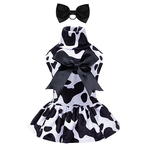 CuteBone Turtleneck Dog Velvet Dress Puppy Skirt Costume Pet Clothes Cat Apparel with Bow Hair Rope for Small Dogs CVD07L