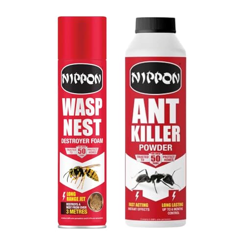 Nippon Ant Killer Powder 500g & Wasp Nest Destroyer Foam 300ml – Fast-Acting Insecticide for Ants, Wasps, Crawling Insects – Indoor & Outdoor Use, Long-Lasting Pest Control Spray
