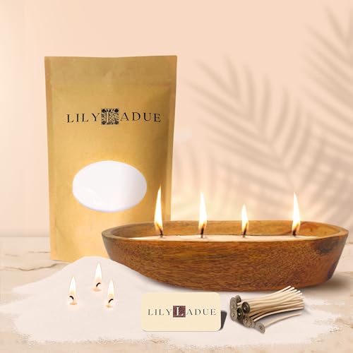 LILY LADUE Sand Candle Kit - 1Lb/16Oz Pearled Candles Sand and Wicks (24) with Wood Holder Unscented Aroma Beads Reusable Pearled Candle Wax for DIY Home Kit Powder Beads Refill Available