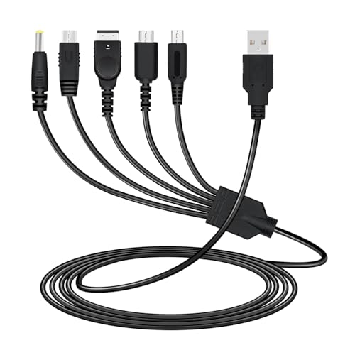 Link-e : Cable de Carga, Cargador USB 5 en 1 Compatible con Consola Nintendo 3DS, New 3DS, 3DS XL, 2DS, DSI, DSI XL, Gameboy Advance GBA SP, DS Lite, DS, Gamepad Wii-U y SONY PSP 1000/2000/3000