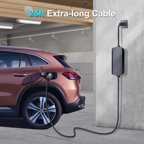 Aiskooc 16Amp Level 2 EV Charger, NEMA 6-20 & 5-15 Plug, 110V-240V Mobile Charger, 25ft Extension Cord, Home/Outdoor EV Charging Station for All J1772 Electric Cars - Thumbnail 3