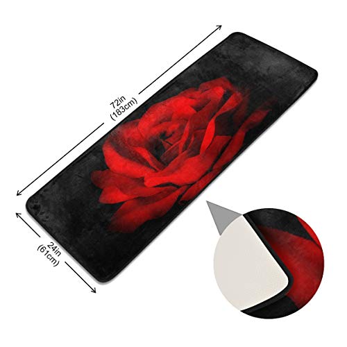 Red Rose On Black Background Runner Rug Valentine's Day Rug Floor Mat Non-Skid Kitchen Rug Soft Area Rug For Bathroom Entryway Hallway Dining Living Room #TOP4