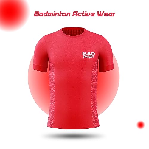 Image of Active Wear Sports T Shirts | Dry Fit | Unisex | Soft & Stretchable Fabric Badminton T Shirt (Red /Size 2XS)