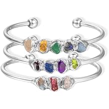 BYFDIY 1-5 Raw Crystal Birthstone Bangle Adjustable Family Birthstone Bracelets Memorial Jewelry Mothers Day Gift for Her/Mom/Grandma/Wife