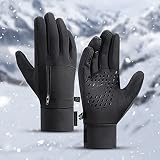 Wintersport-Touchhandschuhe Damen Herren mit Windschutz-Rutschfestigkeit für Laufen Outdoor-Aktivitäten bei Kälte leichte Bedienung am Smartphone-Display strapazierfähiges Material für (Black, L)