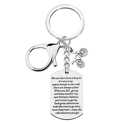 HOLLP Cycling Jewelry Bicycle Inspirational Dog Tag Keychain with Bicycle Necklace Cyclist Gift Bike Riding Gift for Cyclist