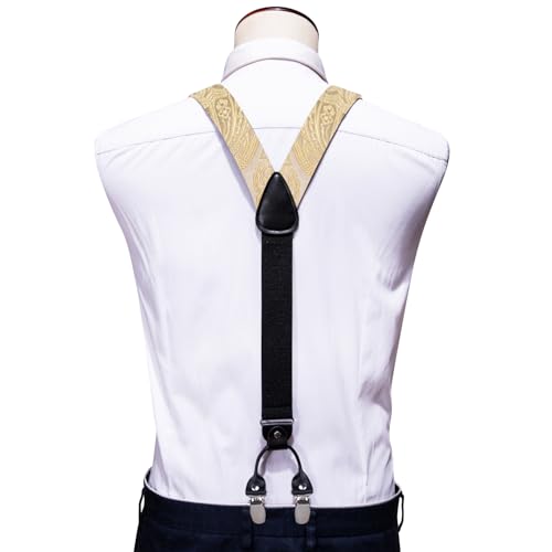 Image of YOHOWA Men Suspenders 6 Clips Strength Adjustable Y Braces Pre-Tied Bow Tie Set Formal Wedding Party