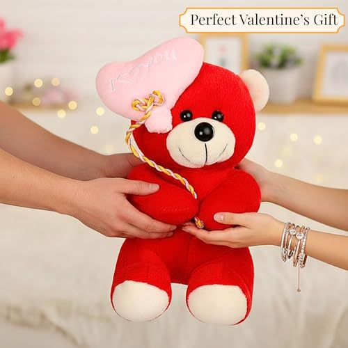 Image of Tickles I Love You Ballon Heart Teddy Soft Stuffed Plush Toy for Couples Boyfriend, Girlfriend, Wife & Husband Valentine Gift (Size: 45 cm Color: Red)