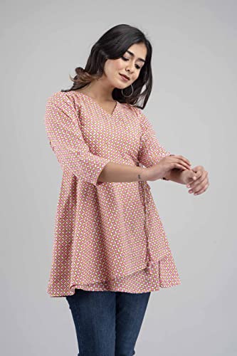 Image of feranoid Floral Print Angrakha 3 Sleeves Flared Kurti