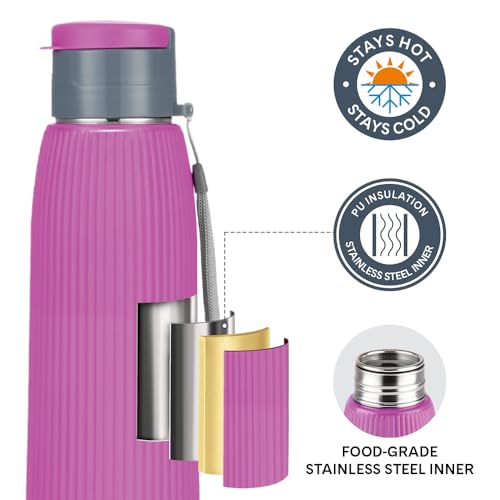 Image of Larah by Borosil 700 ml Lava Purple Stainless Steel Water Bottle | Made in India Pu Insulated Thermoware | Leakproof, BPA Free| Bottle for Office, School, College & Gym, Daily Use | 1 Year Warranty