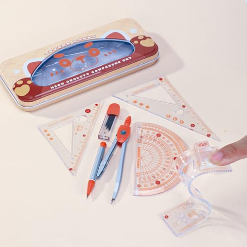 41QmGbcodDL. SL500 7 Pcs Soft Bendable Ruler Geometry Set Compass Set with Maths Protractor Rulers, Cartoon Flexible Rulers, Drawing Measuring Tools, Ruler Kit for Class School Supplies (Lesser Panda)