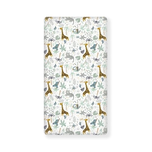 Image of Giraffe Baby Crib Sheets for Boys Girls Animals Fitted Crib Sheet for Standard Crib and Toddler Mattress Green Leaves Baby Mattress Sheets Toddler Bed Sheet 52x28x8 in