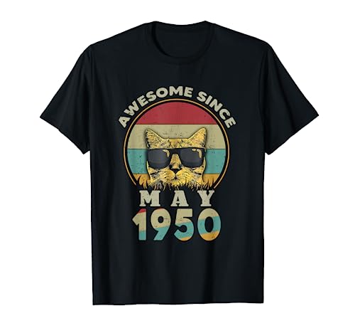 Impresionante desde mayo de 1950, regalos de cumpleaños número 72, amantes de los gatos Camiseta