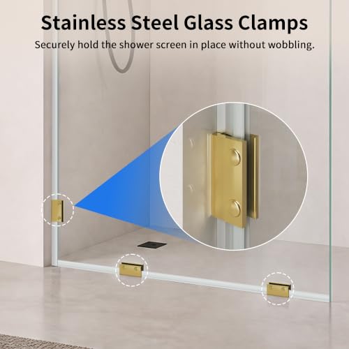 Image of DeerValley 32 inchx78 inch Frameless Shower Glass Panel, 3 /8'' (10mm) Fixed Glass Shower Panel, Tempered Glass Door, Bathroom Shower Screen with Hardware (Brushed Gold)