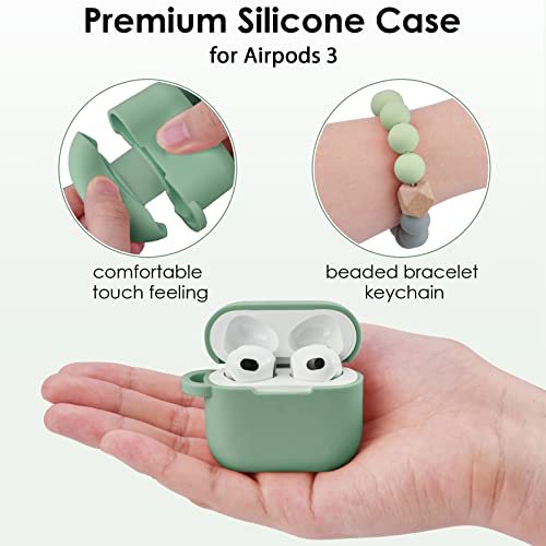 Image of Filoto Silicone Airpod 3rd Generation Case Cover with Bracelet Keychain, Cute Protective Case for Apple Air Pod 3 Wireless Charging Case Women Girl, Cactus Green
