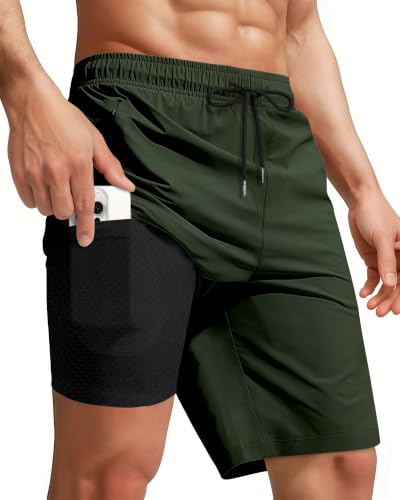 Image of Yufawow Men Swim Trunks with Compression Breathabe Liner Quick Dry Zipper Pockets for Board Beach Gym Running