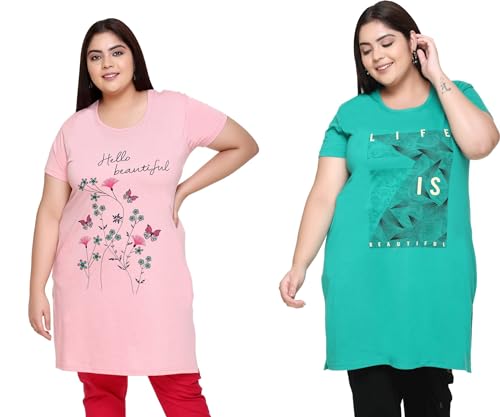 Image of In Love Women's Plus Size Cotton Printed T-Shirt with Pocket - Combo Pack of 2