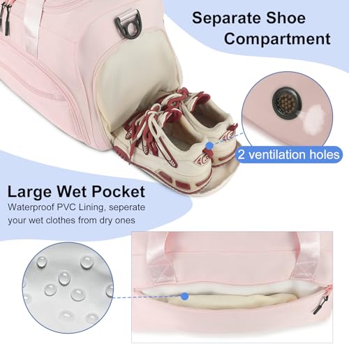 Image of Gym Bag for Men Women, Sports Duffle Bag with Wet Pocket & Shoes Compartment, Water Resistant Overnight Weekender Bag Duffel Bag
