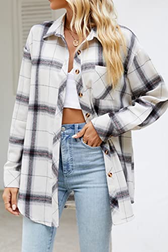 Image of CHYRII Womens Button Down Flannel Shirts Long Sleeve Plaid Shackets Business Casual Blouse Top