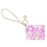 Lilly Pulitzer Snap ID Card Case, Cute Keychain Wallet, Slim Credit Card Holder with Gold Chain Wristlet Strap (Unforgettable Pink)