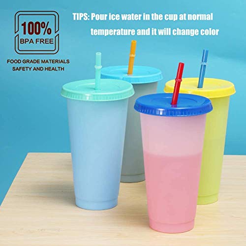 Color Changing Cups, 24oz 5 Reusable Cold Drink Cups with Lids and Straws Summer Coffee Tumblers Party Cup for Adults