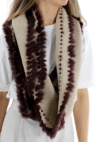 La Fiorentina Rabbit Trim Infinity Scarf - Luxurious Camel Elegance