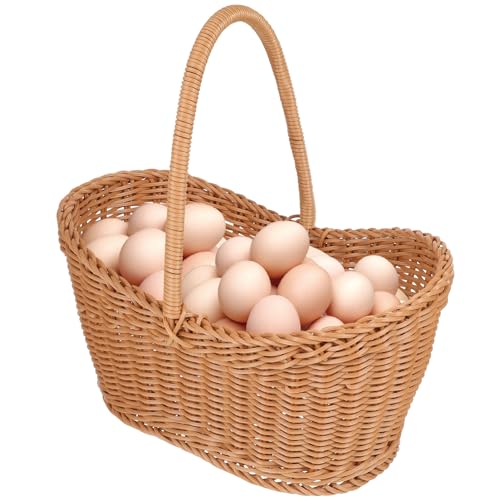 Luxshiny Wicker Basket with Handle Plastic Rattan Egg Storage Basket Garden Harvest Basket Empty Oval Willow Picnic Basket for Organizing Candy Snack Flower Holder
