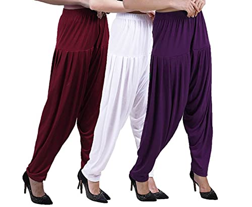 Image of CASUALS Women's Regular Fit Viscose Drawstring Patiala Harem Pants Combo Pack 3